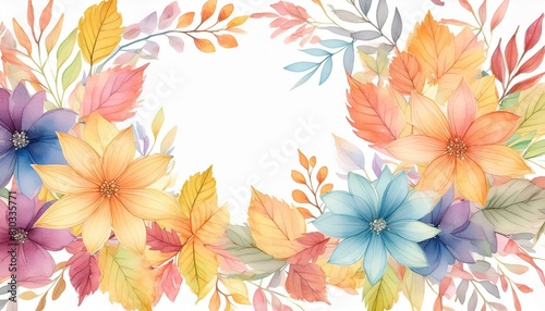 Pastel Watercolor Flower Frame with Hand-Painted Autumn Leaves - Cute Design for Templates, Weddings, and Fall Decorations