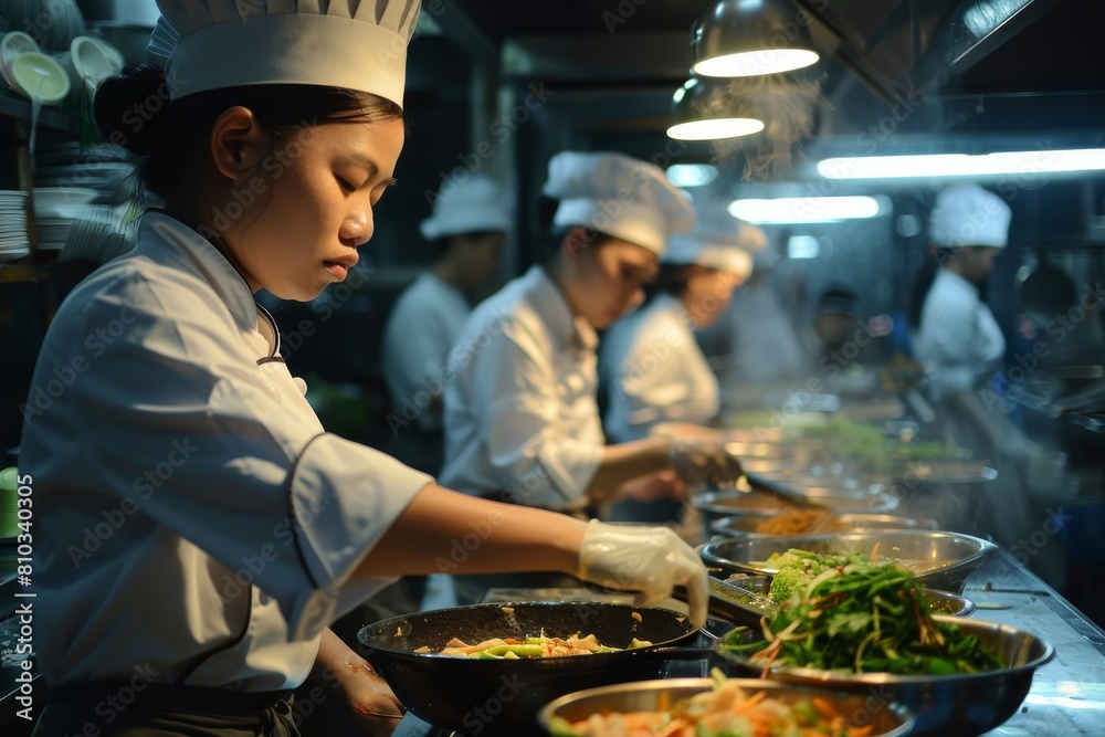 Chefs working in restaurant kitchen Chefs working in restaurant kitchen