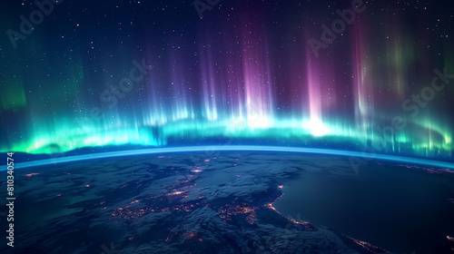 Amazing view of the Earth from space showing the aurora borealis.