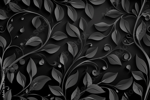Illustration of seamless abstract black floral vine pattern