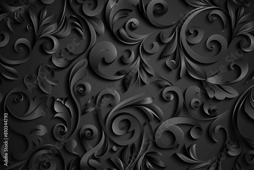 Illustration of seamless abstract black floral vine pattern