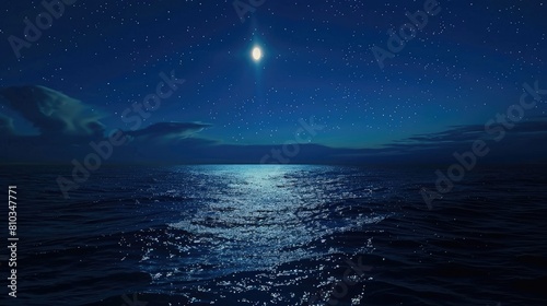 The view of the ocean in the middle of the night is very beautiful AI generated © Lisa_Art