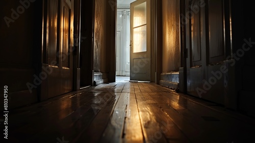 In the darkness of the hallway The view stretched towards the bedroom door.
His silhouette stood against the glowing threshold, as if the person was irresistibly attracted. photo
