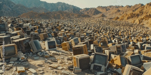A large pile of old computer monitors and televisions