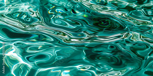 Iridescent waves of turquoise acrylic on a glassy surface