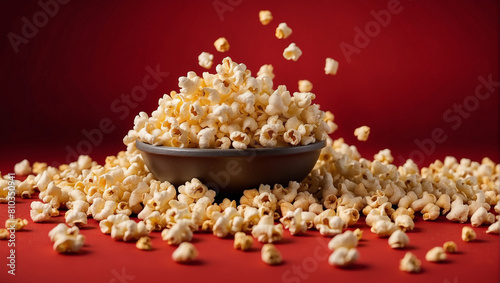 Pop Corn fall isolated on red background