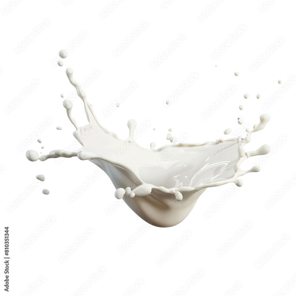 Splash of milk with drops and splatters, isolated on transparent background