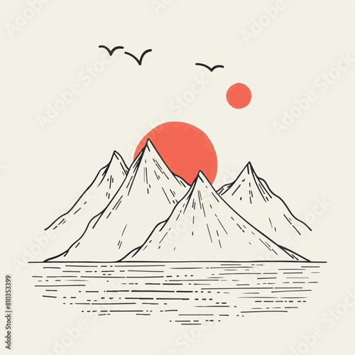 Mountain line in cartoon  doodle style. Image for t-shirt  web  mobile apps and ui. Isolated 2d vector illustration in logo  icon  sketch style  Eps 10. AI Generative