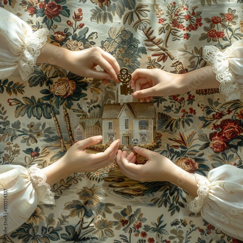 Home in Harmony: Couple holding a miniature house in their hands, a symbol of their joint aspirations photo