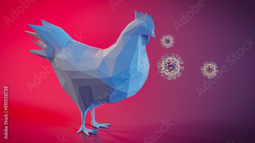 The concept of chickens being infected with bird flu. 3d rendering photo