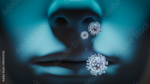 Flu virus concept of respiratory infection. 3d rendering photo