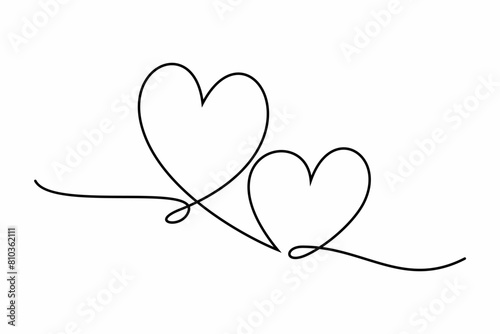 Continuous one line drawing of two hearts symbol. Hand drawing love icon. Two linked hearts.  