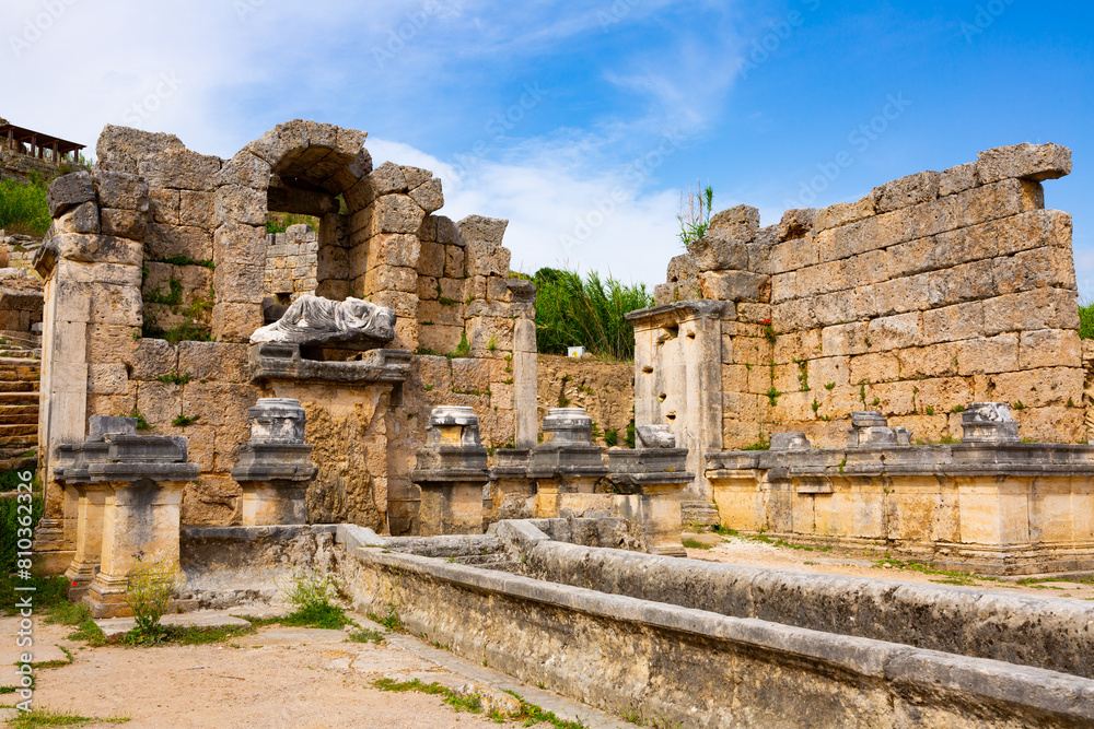 Fototapeta premium Nymphaeum of Perge. Ruins of ancient Pamphylian city located in Antalya Province, Turkey. Statue of Kestros, river god.