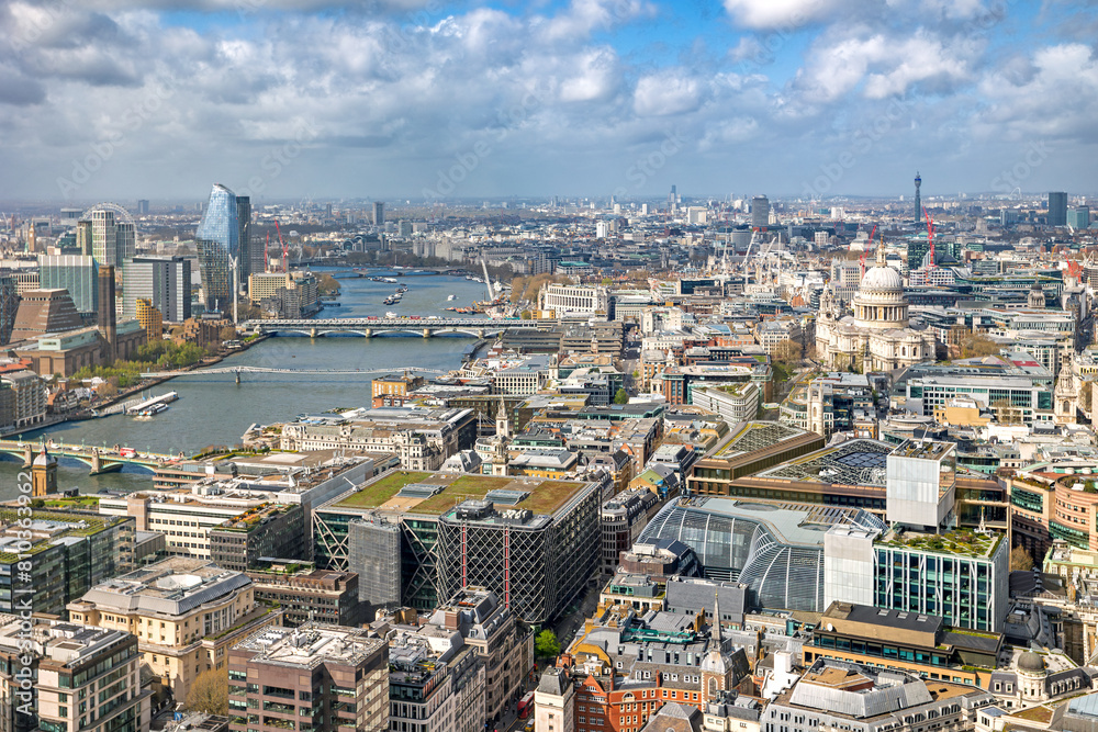 Aerial panoramic view of London city centre, United Kingdom