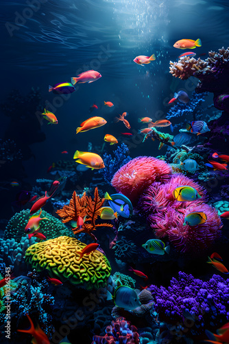 Ethereal Glow in Ocean's Depth: A visual Journey into Vibrant Underwater Ecosystem