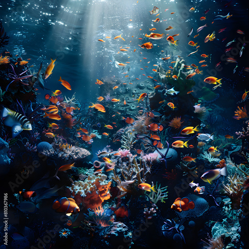 Ethereal Glow in Ocean's Depth: A visual Journey into Vibrant Underwater Ecosystem