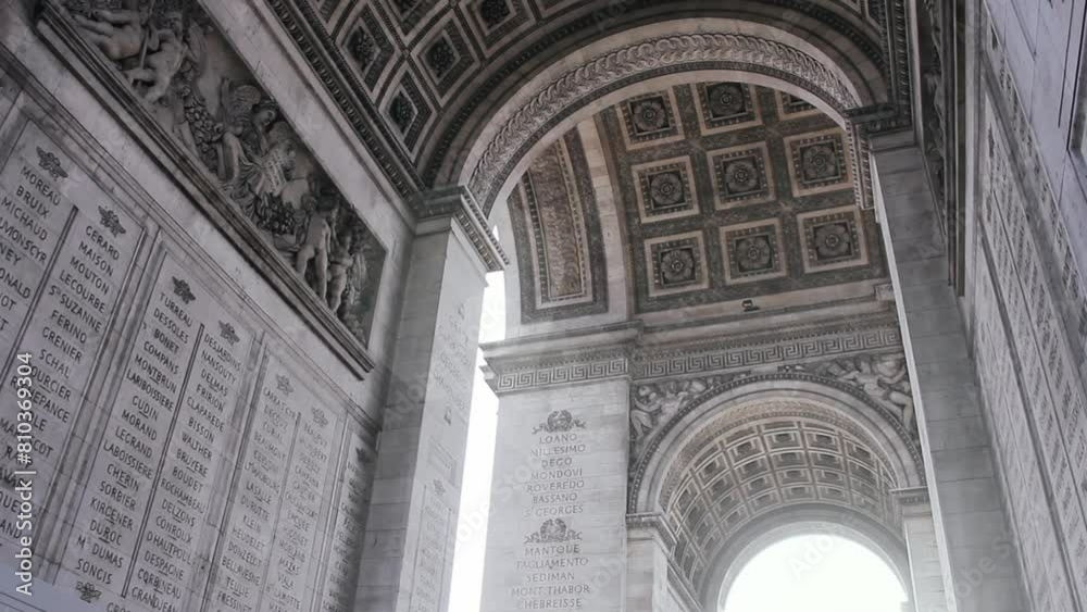 Names of Military Leaders and Battles Engraved Inside the Arc de Triomphe, One of the Most Famous Monuments in Paris, France. 
