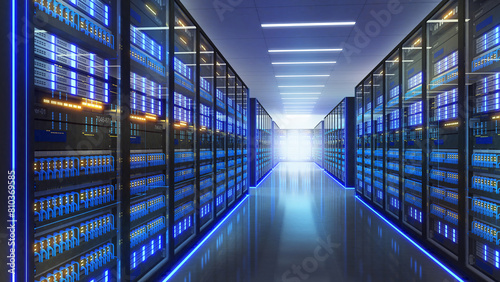 Modern data center with glowing servers