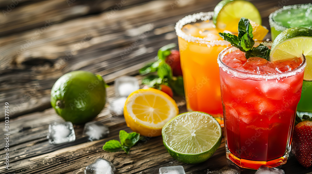Fototapeta premium agua frescas traditional Mexican beverages with copy space.