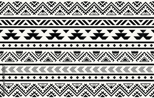 Ethnic tribal Aztec black and white background. Seamless tribal pattern, folk embroidery, tradition geometric Aztec ornament. Tradition Native and Navaho design for fabric, textile, print, rug, paper