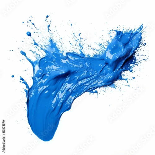 Vibrant blue paint explodes from a brush on a stark white backdrop, Ai Generated