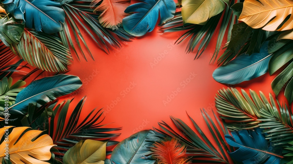 Exotic bird feathers intricately border a summer fashion sale ad, providing stylish, vibrant copy space for realistic promotion