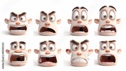 Cartoon retro face. Vintage 30s mascot expression character. Comic eyes and mouth. Old style funny animation faces for trendy design. Happy  angry  sad emotions. 3D avatars set vector icon  white back