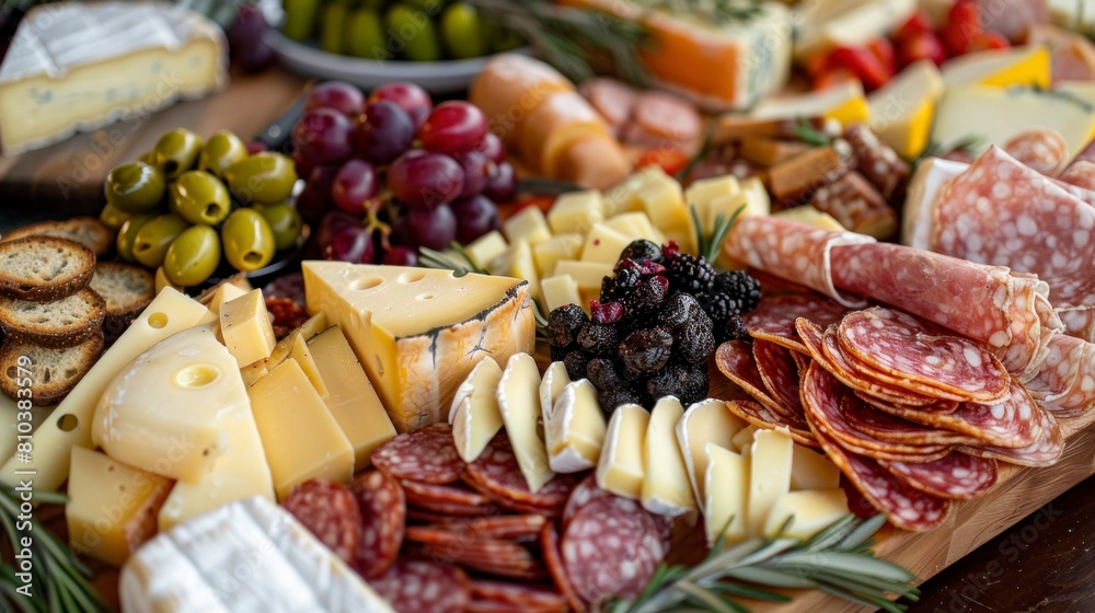cheese board with a lot of variety with fruits and ham cheese board with a lot of variety with fruits and ham