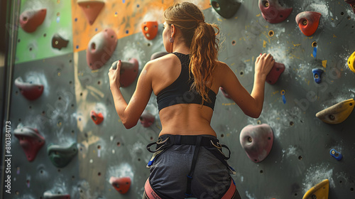  rear view of young fit caucasian woman doing palestra photo