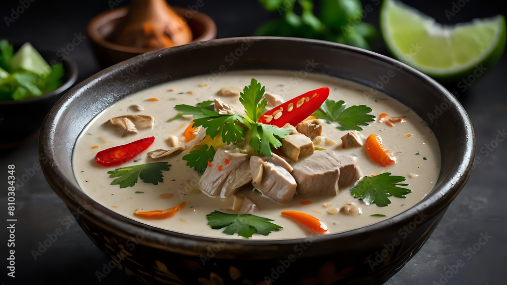 Delicious Tom Kha Gai Soup with Coconut Milk and Chicken