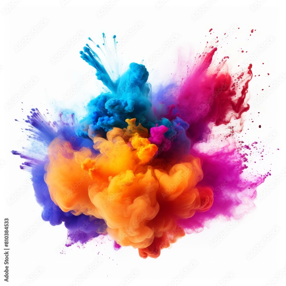 Vibrant explosion of colorful powder, perfectly isolated on a white background, Ai Generated