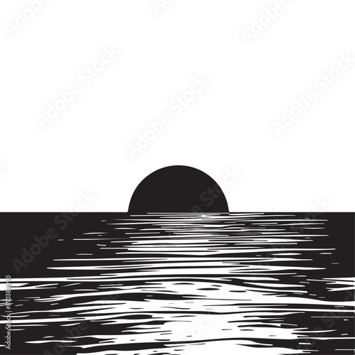 Sunrise with sea in cartoon, doodle style . Image for t-shirt, web, mobile apps and ui. Isolated 2d vector illustration in logo, icon, sketch style, Eps 10, black and white. AI Generative