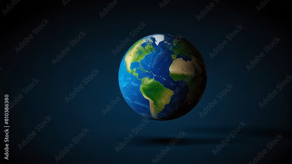 Earth map in the night Round World Shape Blue and Black Background 