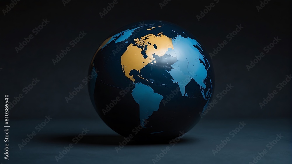 Earth map in the night Round World Shape Blue and Black Background 