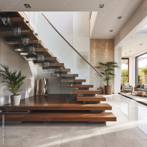 Sculpting Space Staircase Brilliance in a Modern Villa Foyer