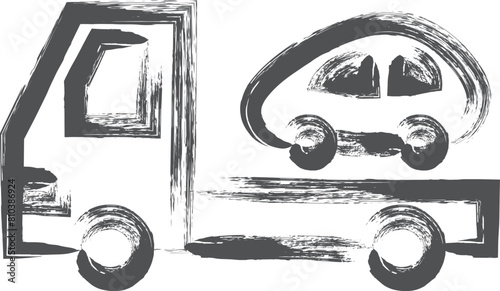乗り物関連の筆書き単品イラスト　牽引車