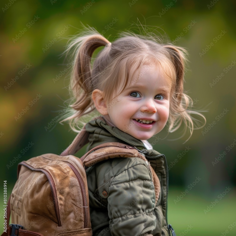 3 year old girl with a backpack happy 3 year old girl with a backpack happy