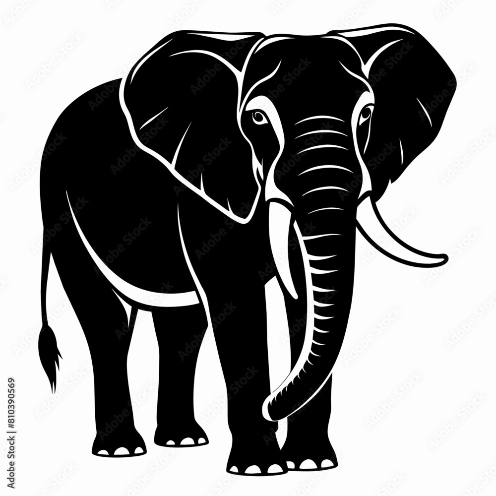 Fototapeta premium vector silhouette of an African elephant pose on a white background (2)