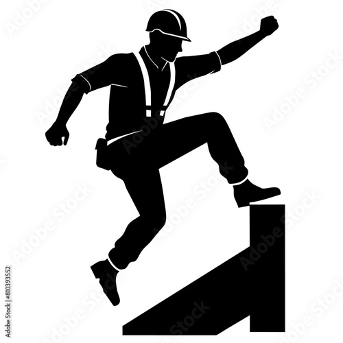 construction worker jumping on the high, jumping on fly , black color silhouette (10)