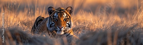 African Wildlife Safari  Majestic Tigers Resting in Namibian Park - Panoramic Banner Landscape