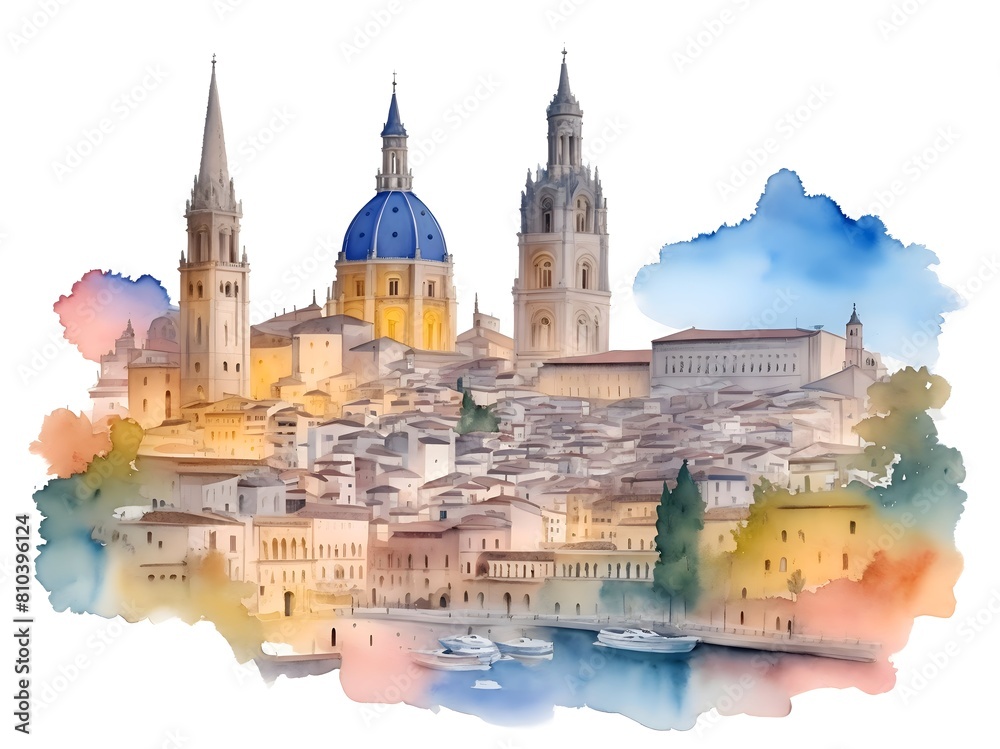 Obraz premium Spain Country Landscape Watercolor Illustration Art