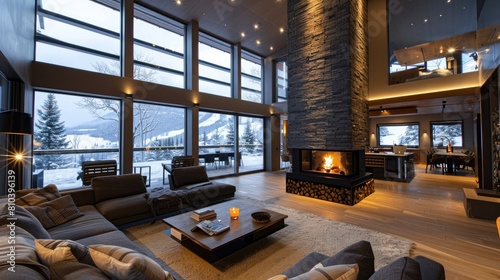 Contemporary ski lodge with heated floors