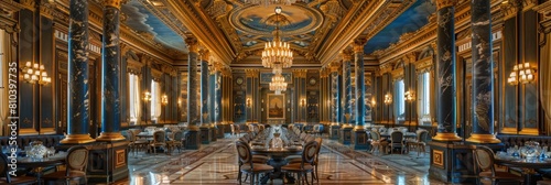 Imperial Russian dining room with sapphire and gold embellishments