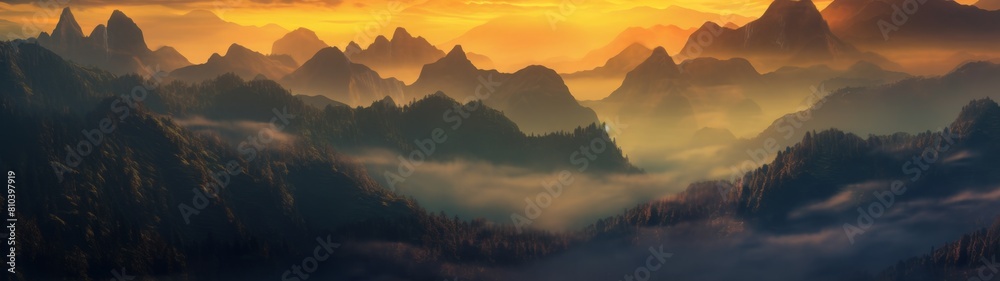 Majestic mountain landscape at sunset Majestic mountain landscape at sunset