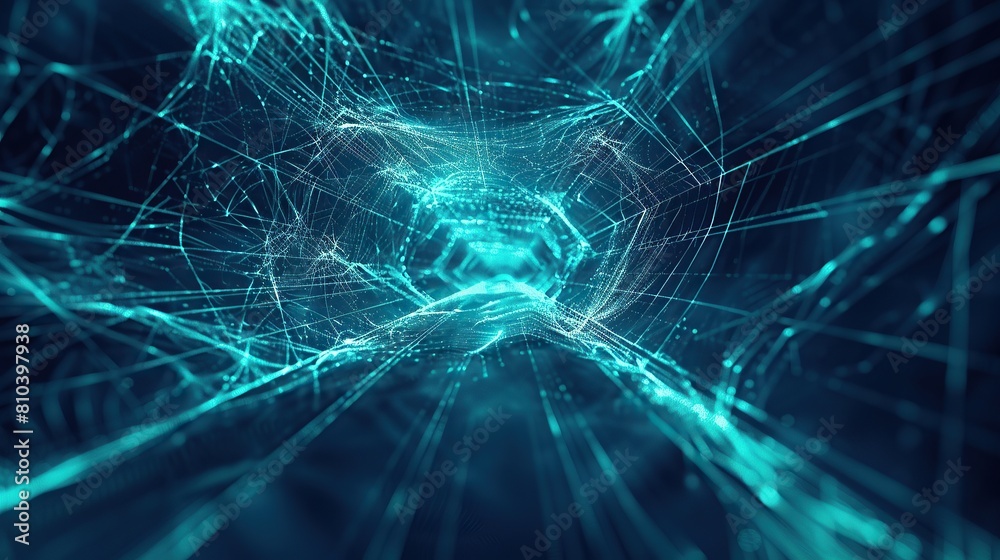 An abstract and modern plexus of glowing cyan lines on a midnight blue canvas resembling underwater light reflections specifically designed to include text space in the center An abstract and modern plexus of glowing cyan lines on a midnight blue canvas resembling underwater light reflections specifically designed to include text space in the center