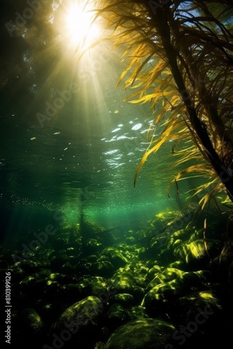 Underwater tropical forest with sunlight shining through