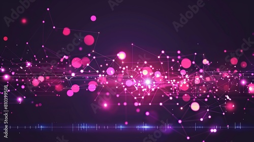 An abstract configuration of pink and purple glowing dots connected by laser-like lines across a dark violet background with a designated text area along the bottom edge photo
