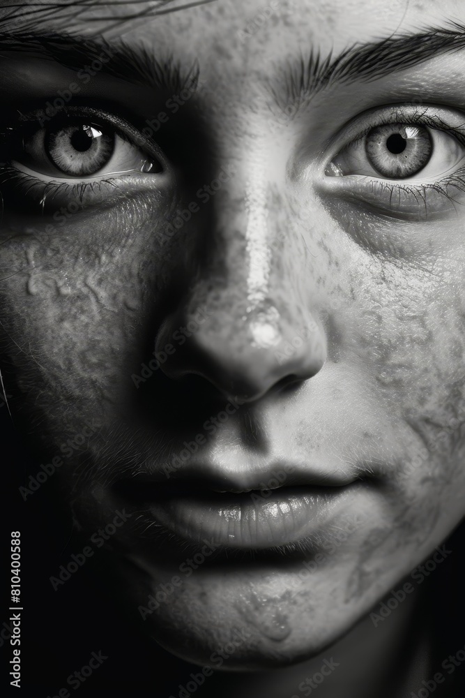 Intense gaze of a person in black and white Intense gaze of a person in black and white