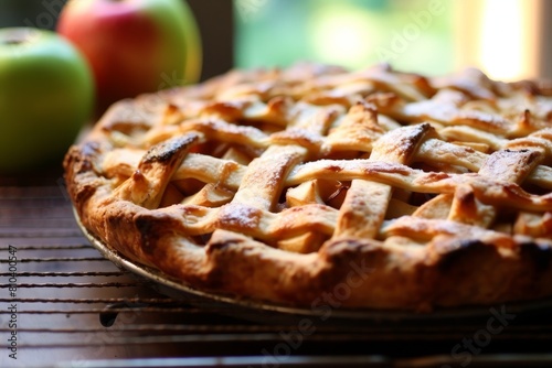 Homemade apple pie on a wooden table