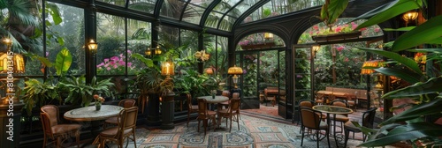 Victorian conservatory with leaded glass and climbing ivy